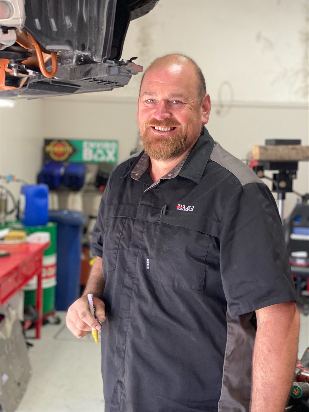 Vaughan in the BMG Store service workshop