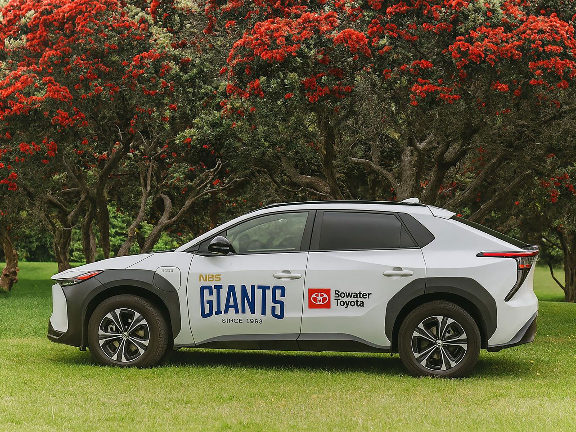 NBS Nelson Giants branded Toyota bZ4X electric vehicle